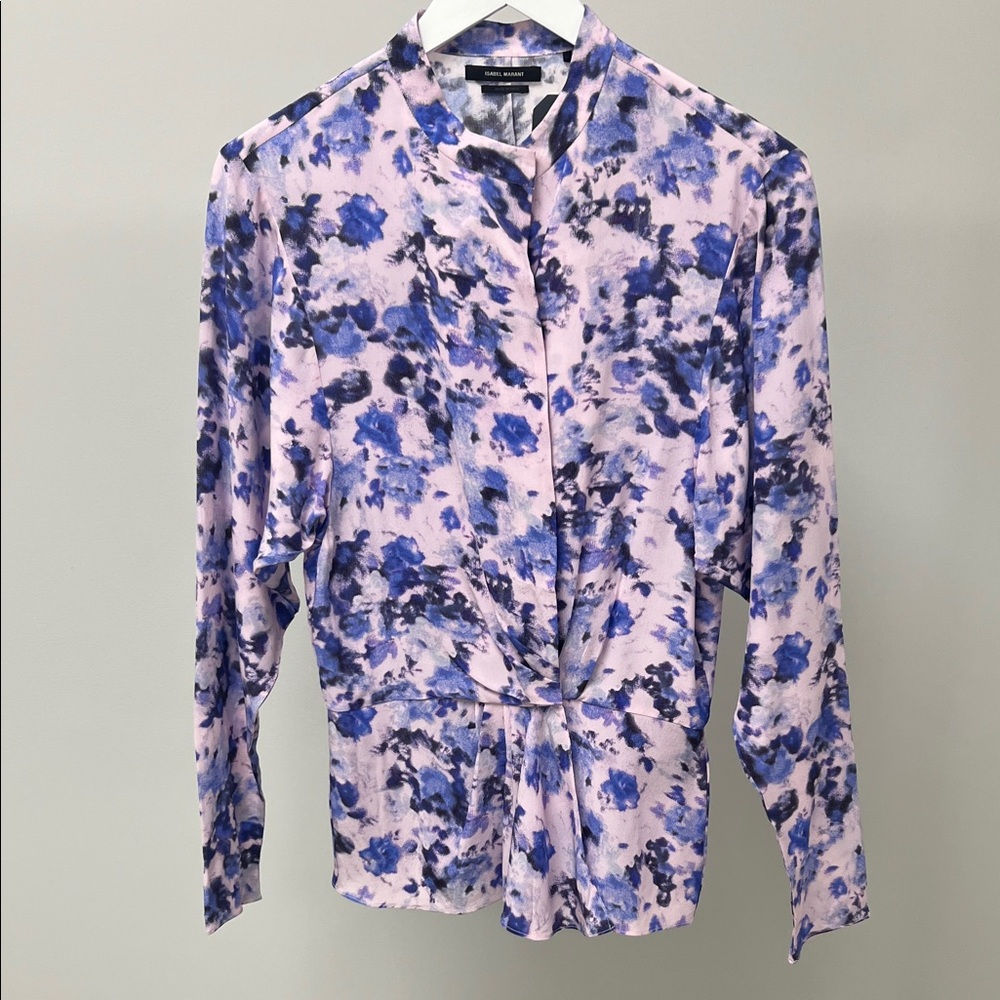 Isabel Marant Blue and Pink Silk Floral Blouse